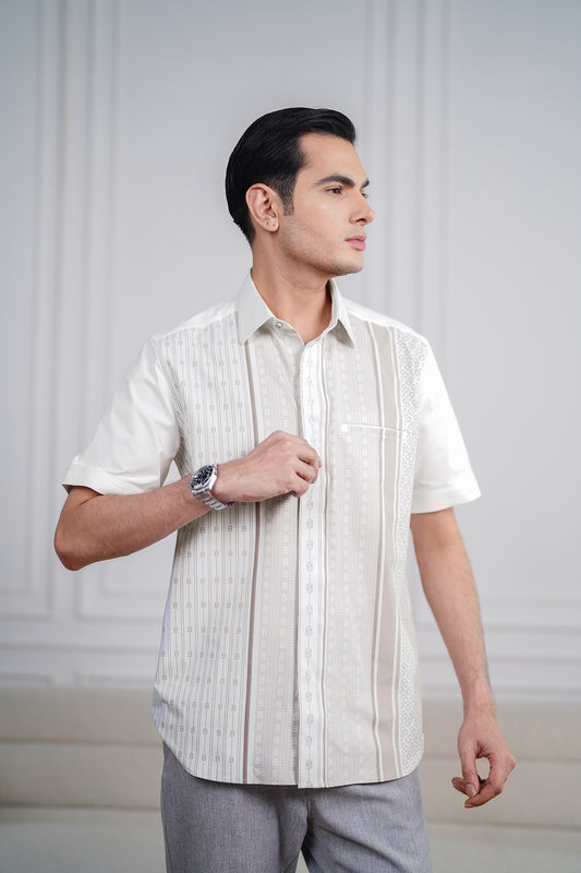 Stripe Men Shirt - Short Sleeve - Off-White