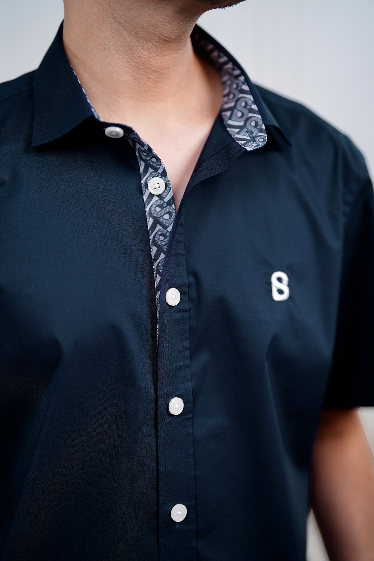 Signature Men Poplin Shirt Short Sleeve - Navy