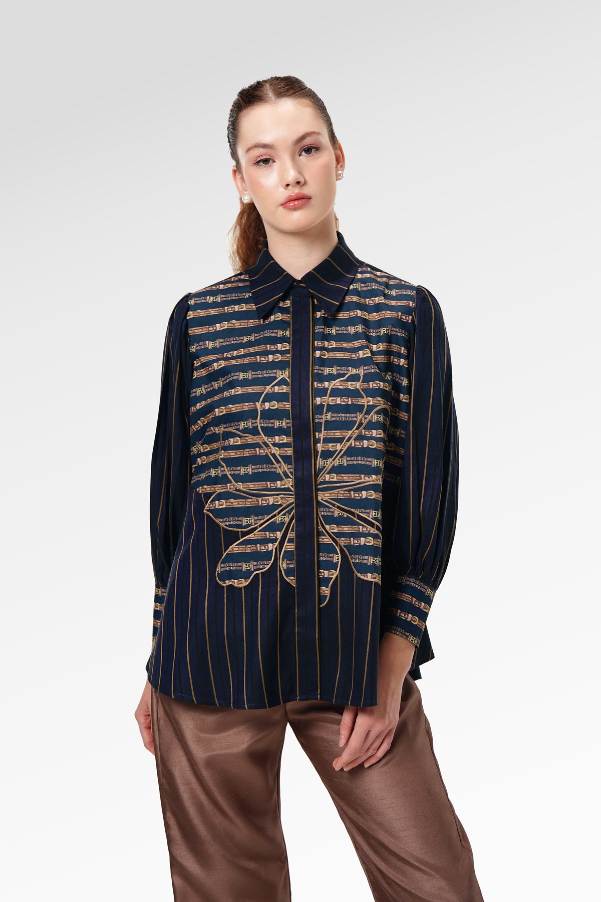 Delia Embroidery Shirt - Navy