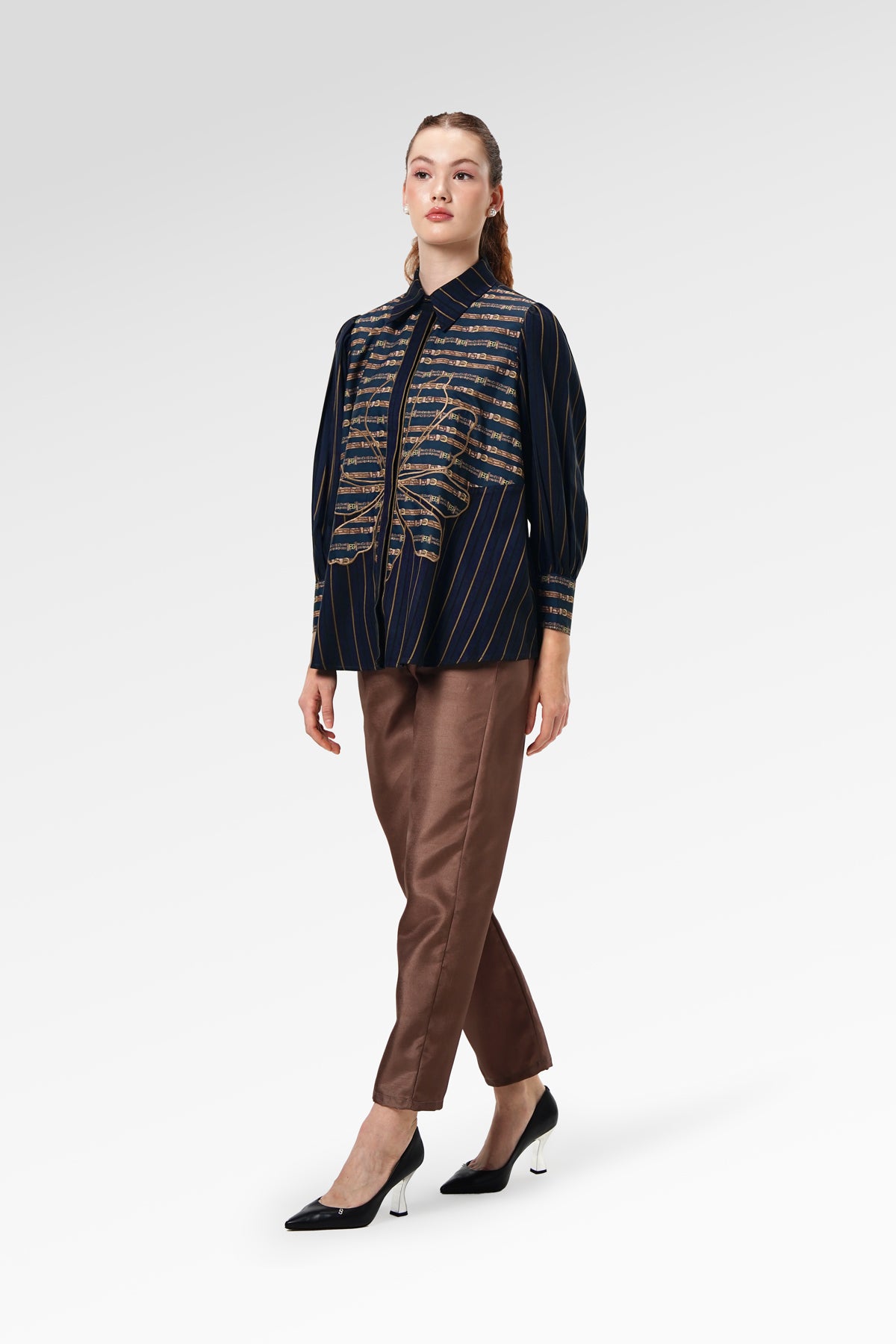 Delia Embroidery Shirt - Navy