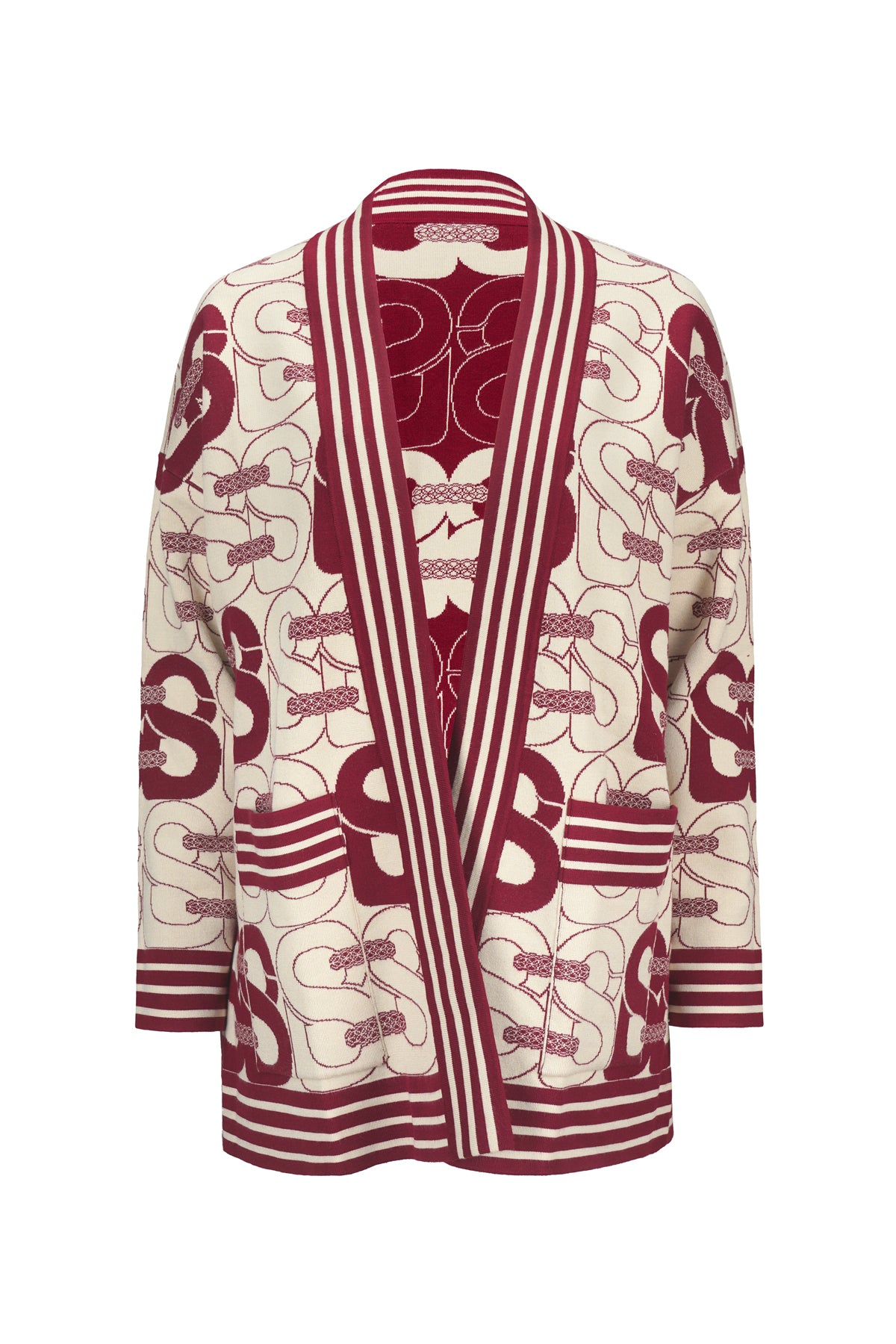 Deux Reversible Cardigan - Ivory/Maroon