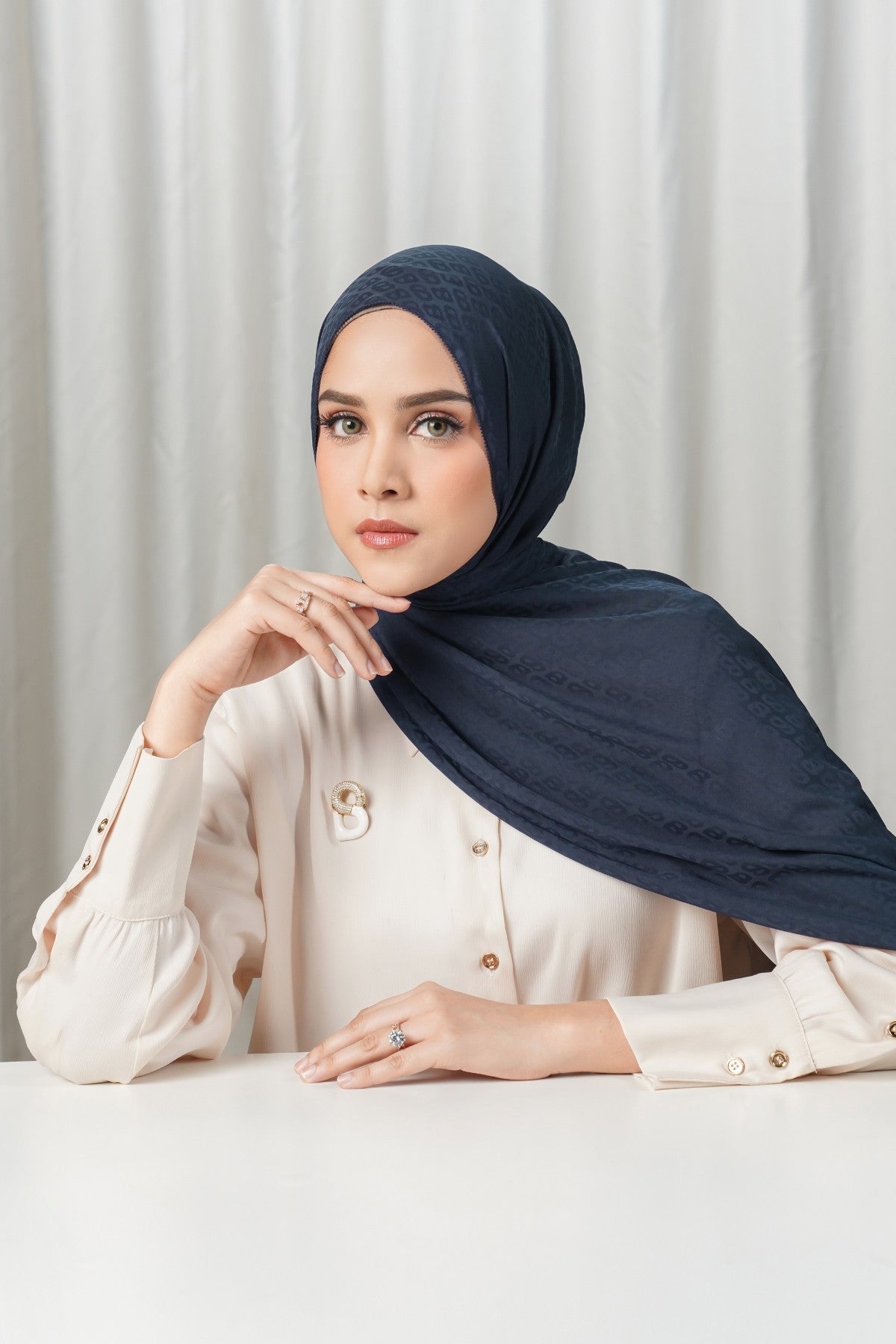 Tapis Satin Jacquard Shawl - Estate Blue