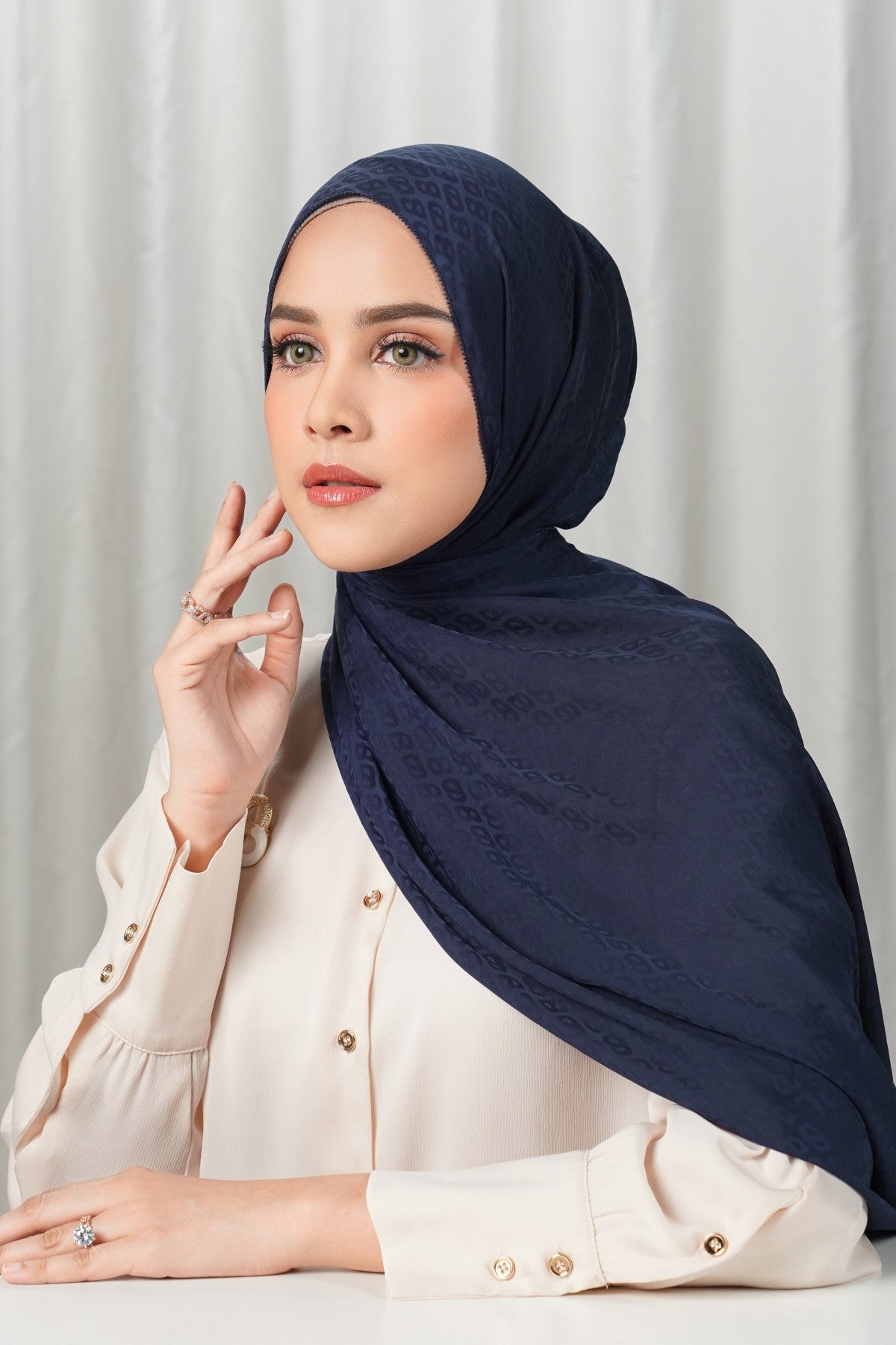 Tapis Satin Jacquard Shawl - Estate Blue