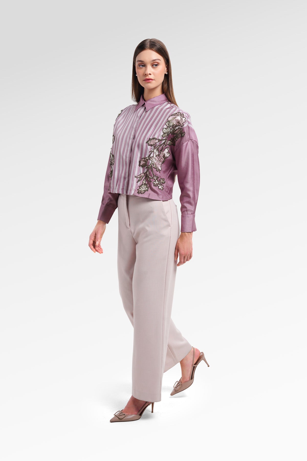 Evelyn Embroidery Shirt - Pink Mauve
