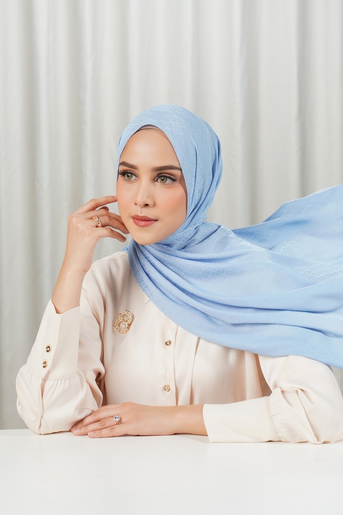 Tapis Satin Jacquard Shawl - Forever Blue