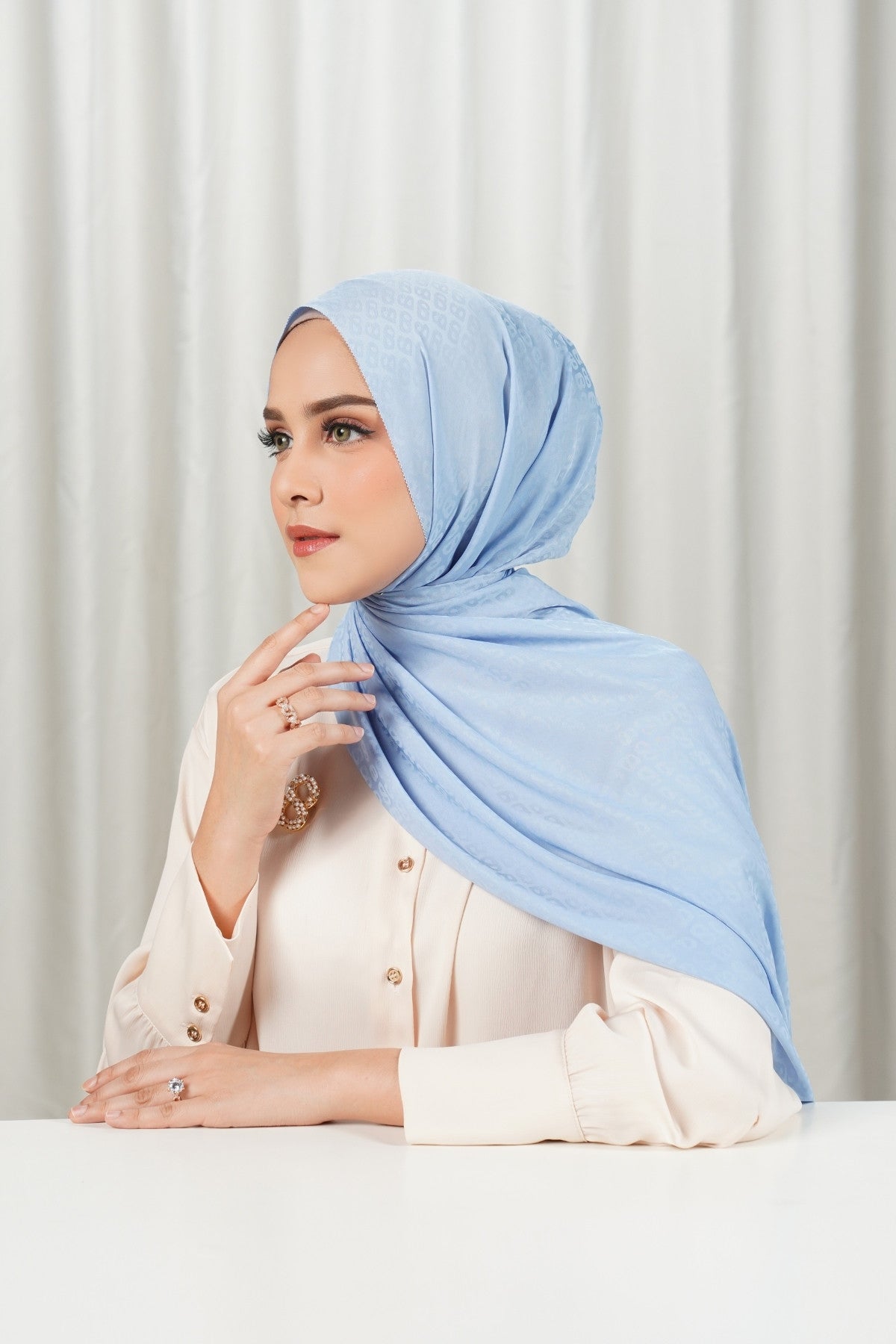 Tapis Satin Jacquard Shawl - Forever Blue