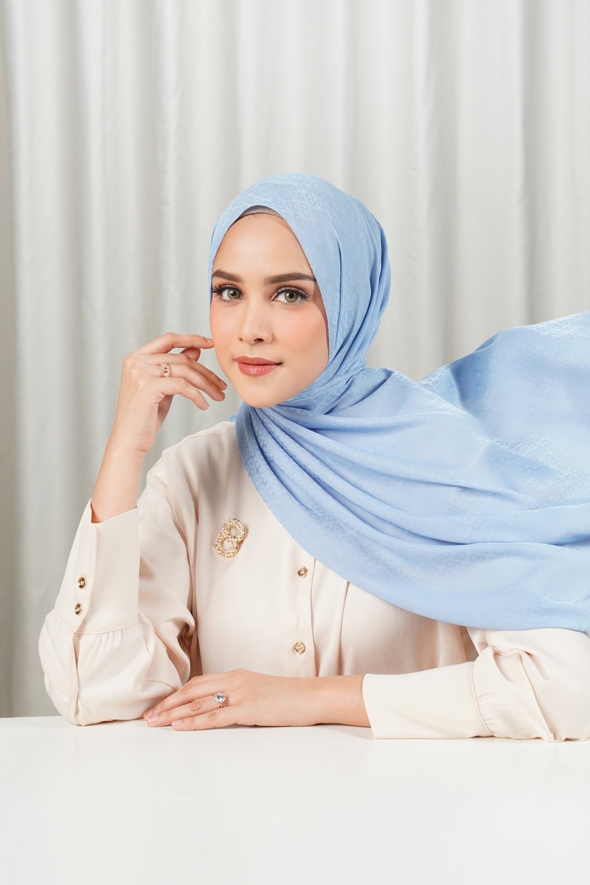 Tapis Satin Jacquard Shawl - Forever Blue