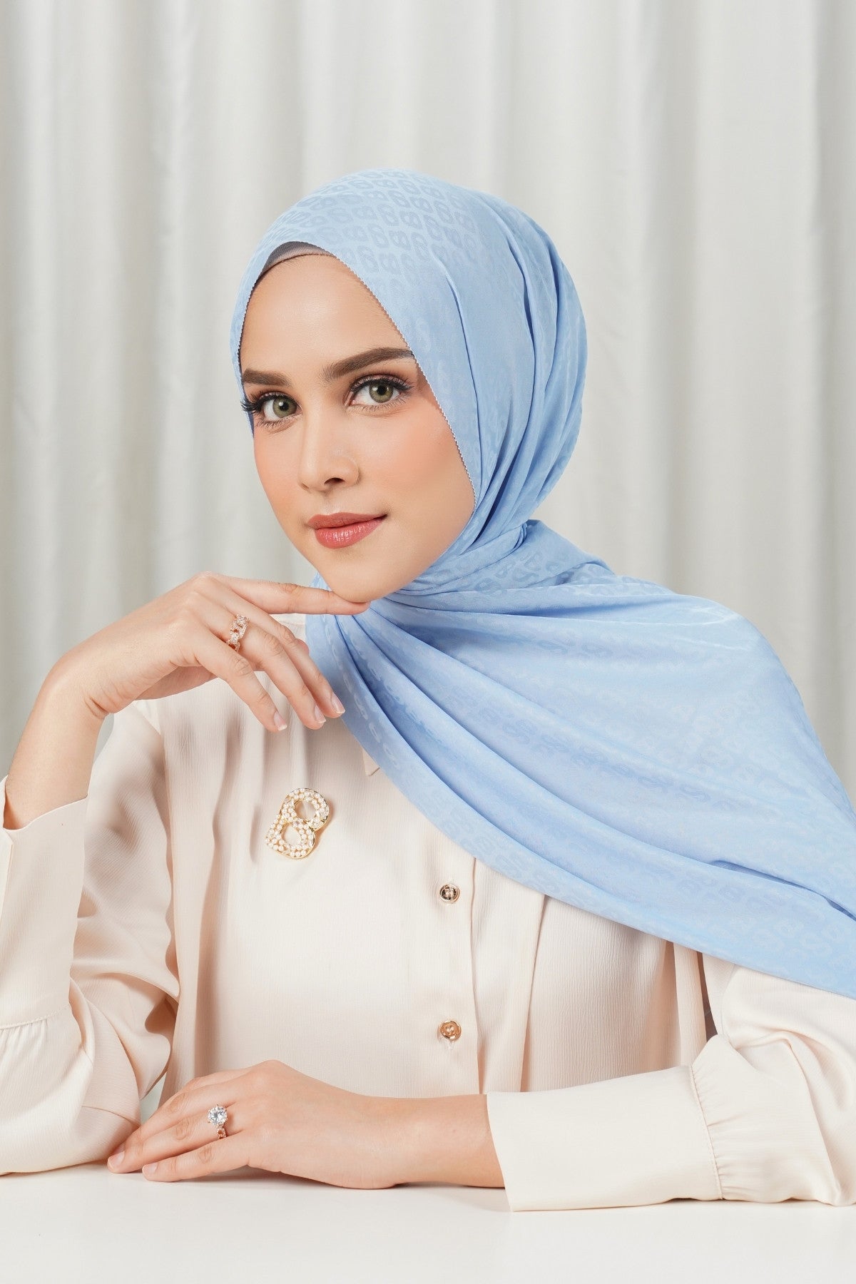 Tapis Satin Jacquard Shawl - Forever Blue