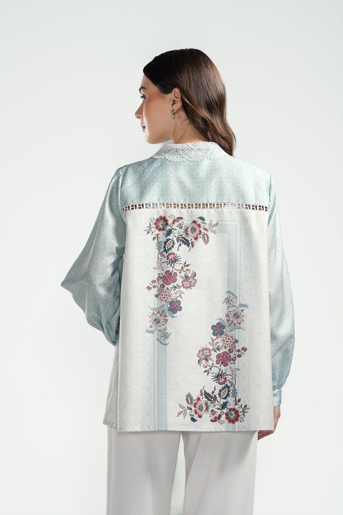 Festive Finesse Lace Collar Shirt - Mint