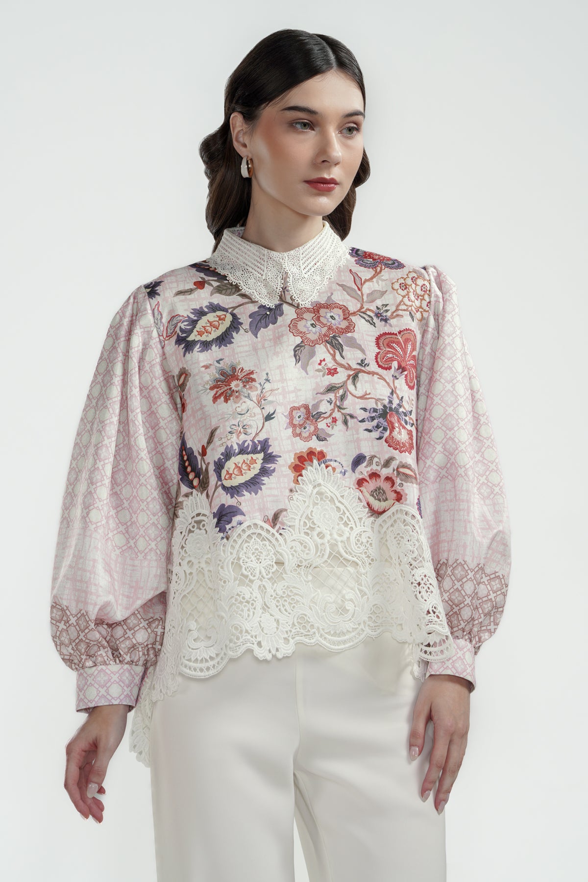 Festive Finesse Mix Lace Blouse - Blush