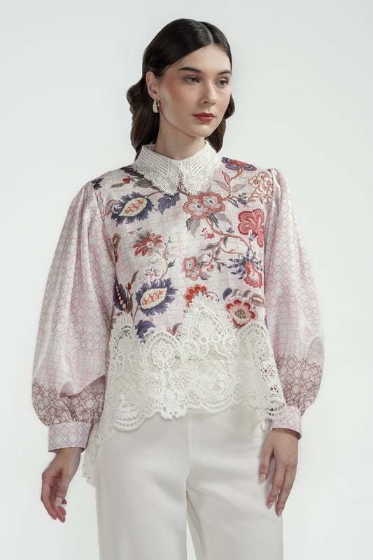 Festive Finesse Mix Lace Blouse - Blush