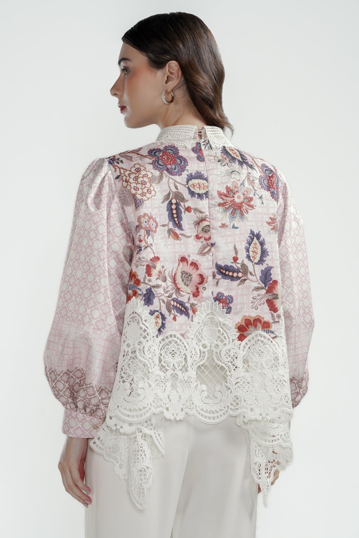 Festive Finesse Mix Lace Blouse - Blush