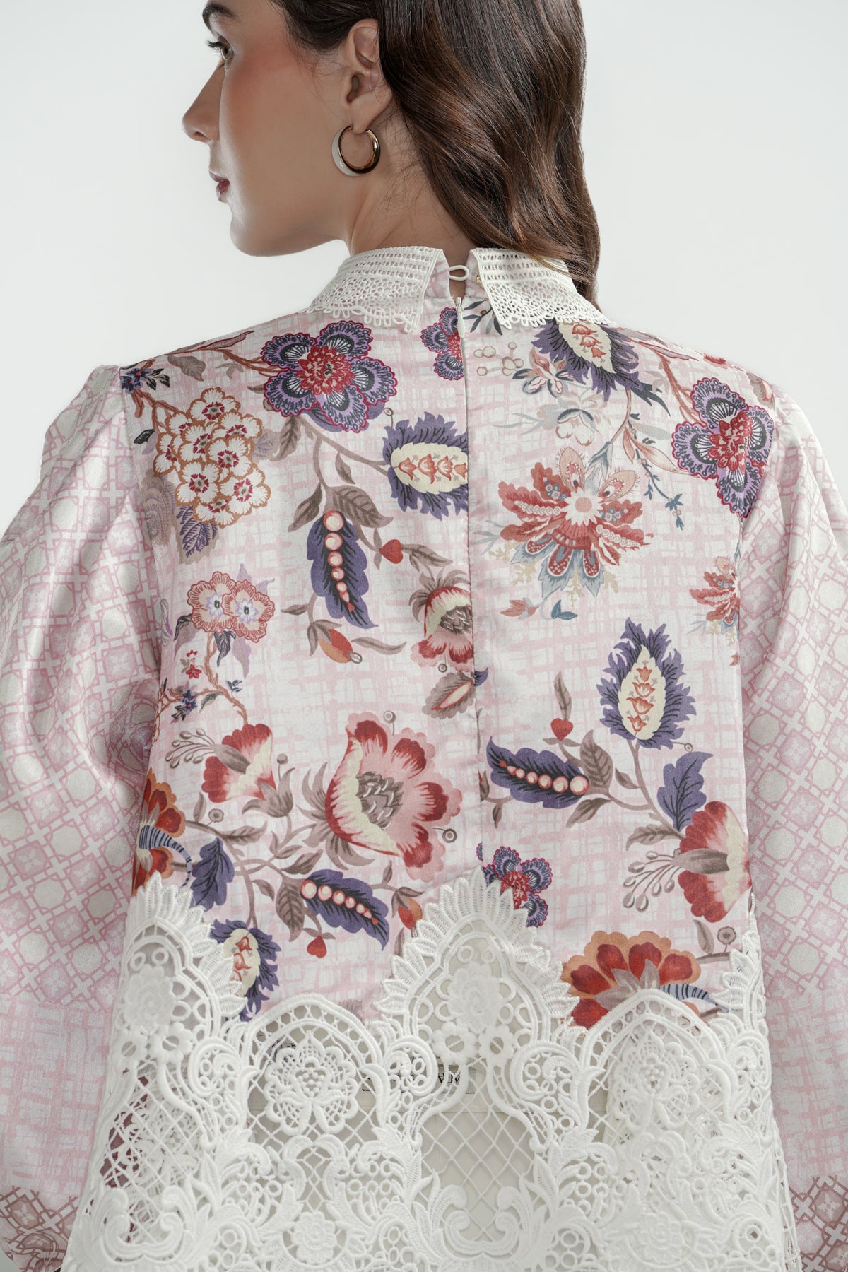 Festive Finesse Mix Lace Blouse - Blush