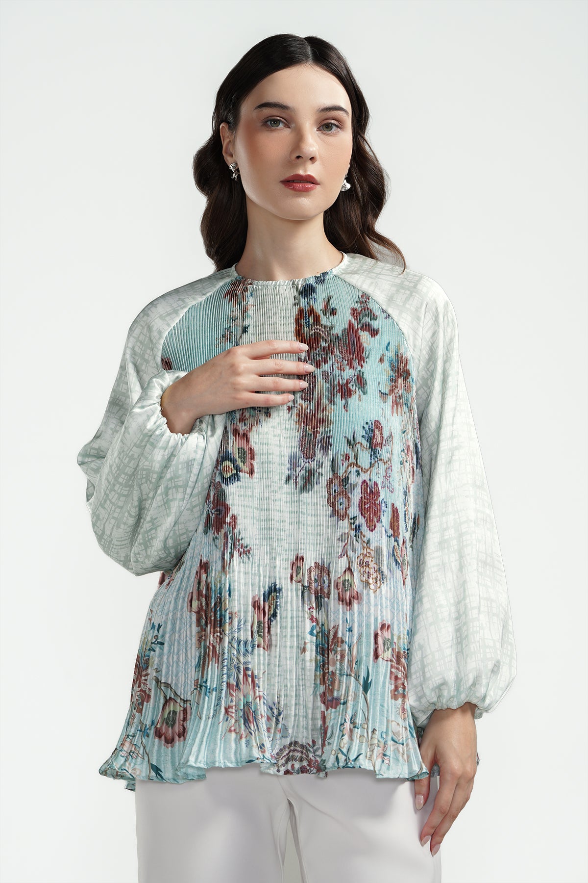 Festive Finesse Pleated Blouse - Mint