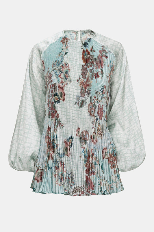 Festive Finesse Pleated Blouse - Mint