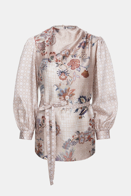 Festive Finesse Satin Blouse - Maple