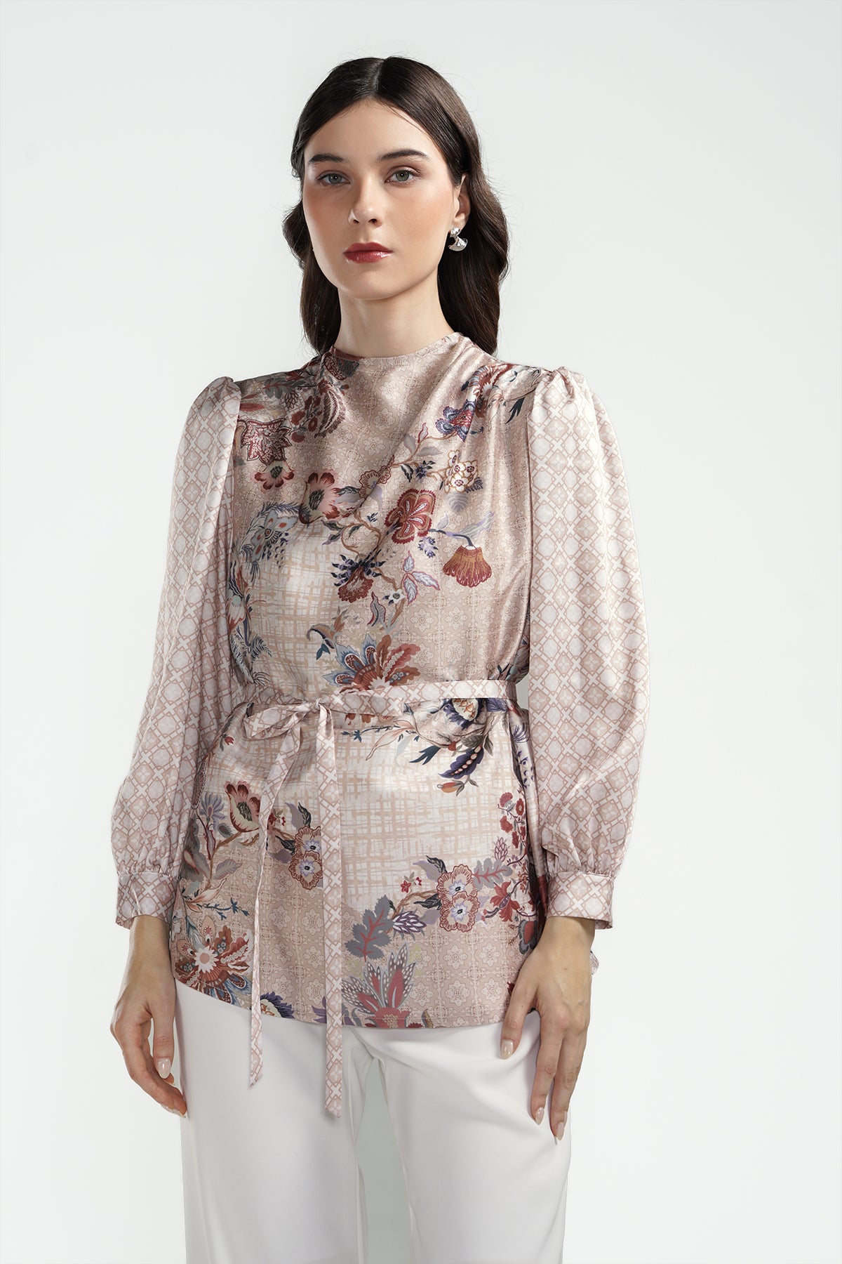 Festive Finesse Satin Blouse - Maple
