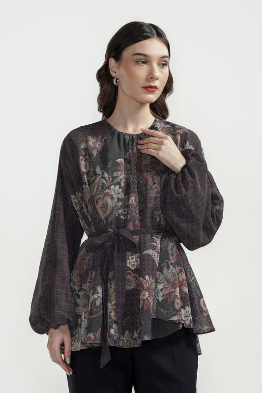 Festive Finesse Sheer Blouse - Black