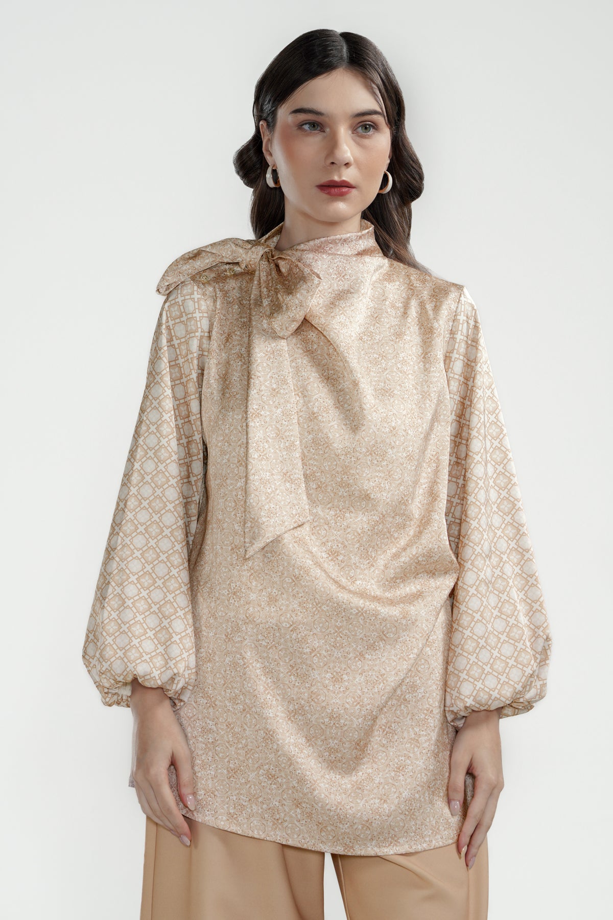 Festive Finesse Tie Blouse - Maple