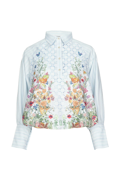 Floral Symphony Crop Shirt - Hydrangea