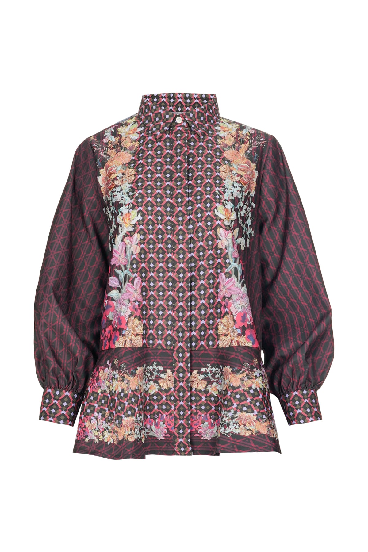 Floral Symphony Peplum Shirt - Poppy