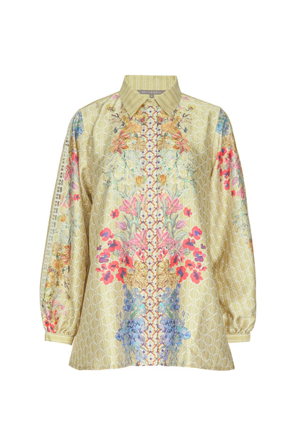 Floral Symphony Satin Shirt - Calendula