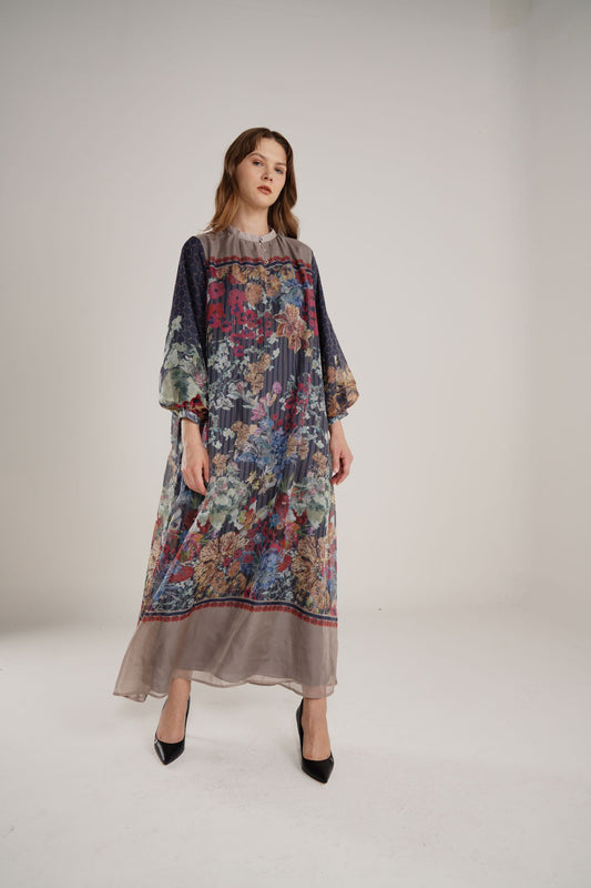 Floral Symphony Dress - Indigo