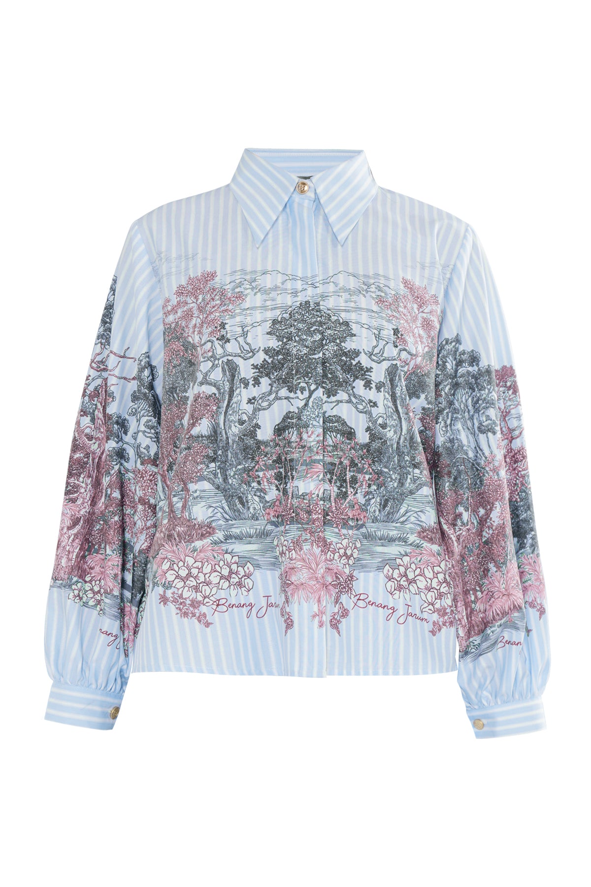 Forest Toile Crop Shirt - Powder Blue