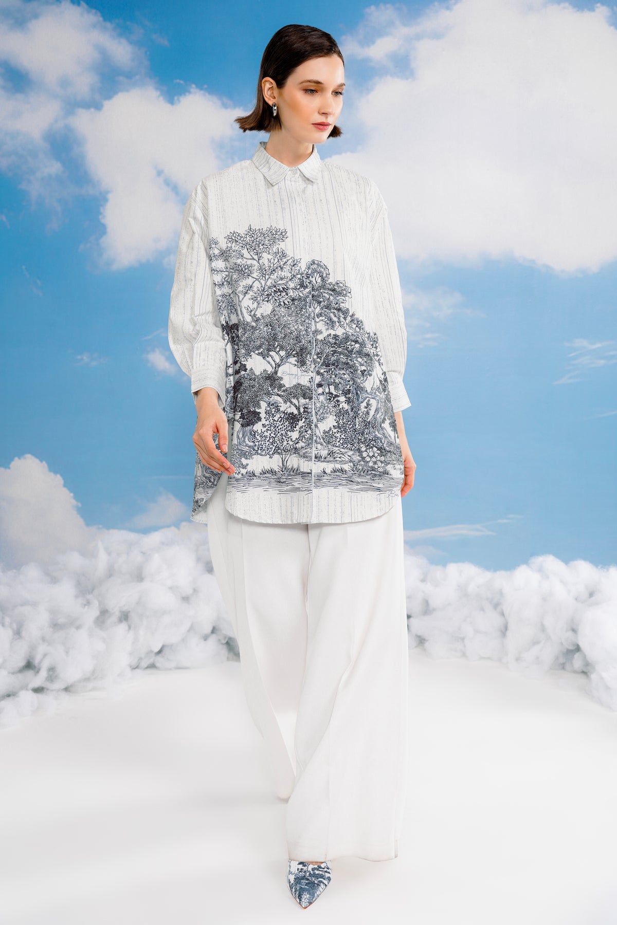 Forest Toile Oversized Shirt - White