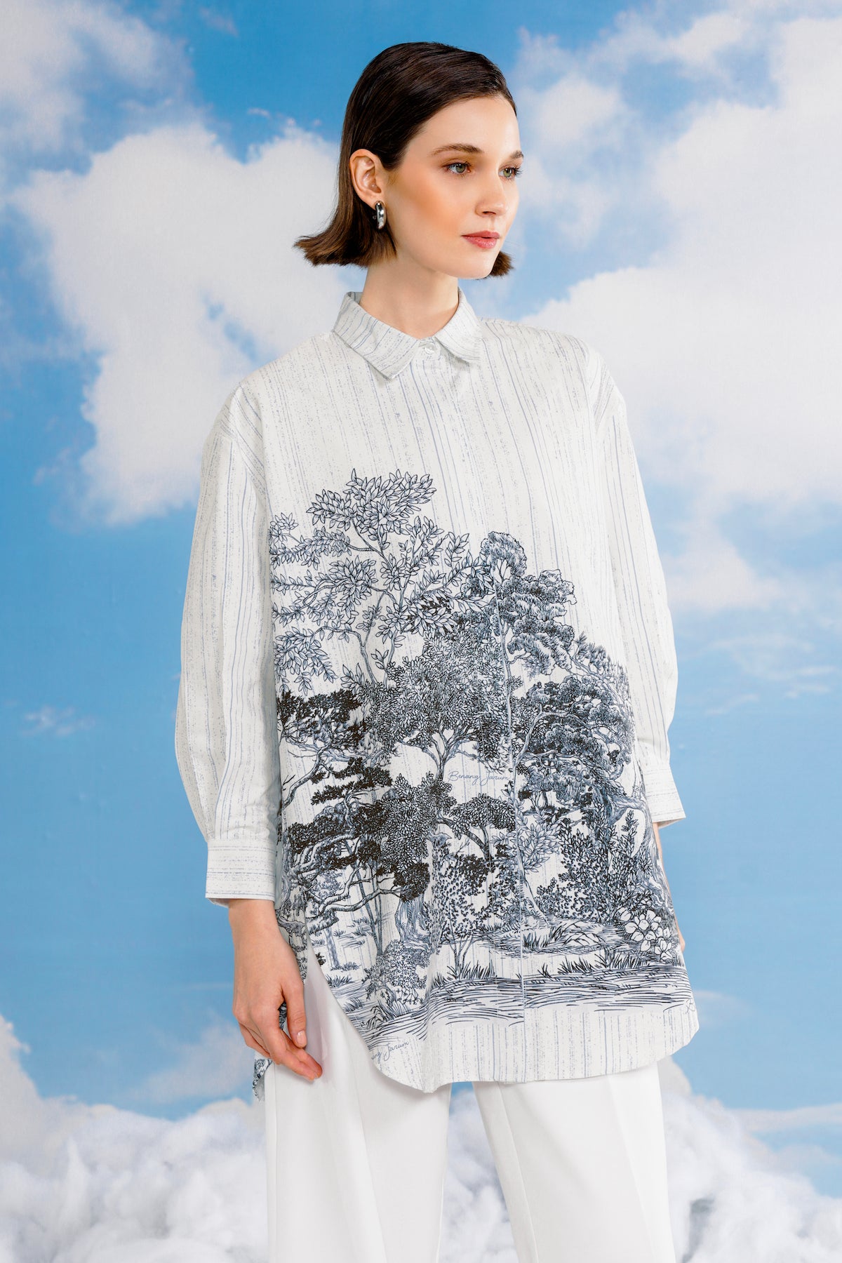 Forest Toile Oversized Shirt - White