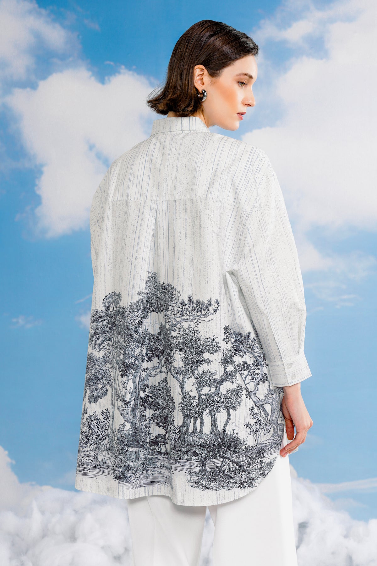 Forest Toile Oversized Shirt - White