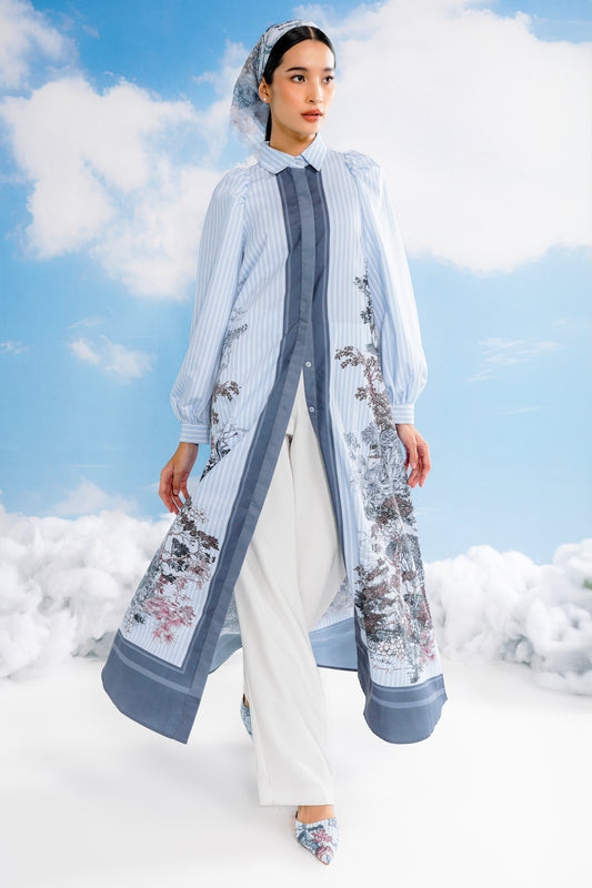 Forest Toile Puffy Dress - Powder Blue