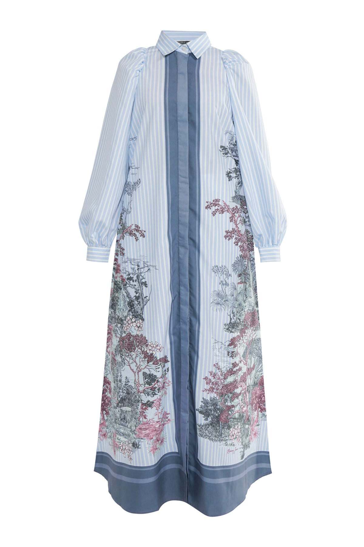 Forest Toile Puffy Dress - Powder Blue