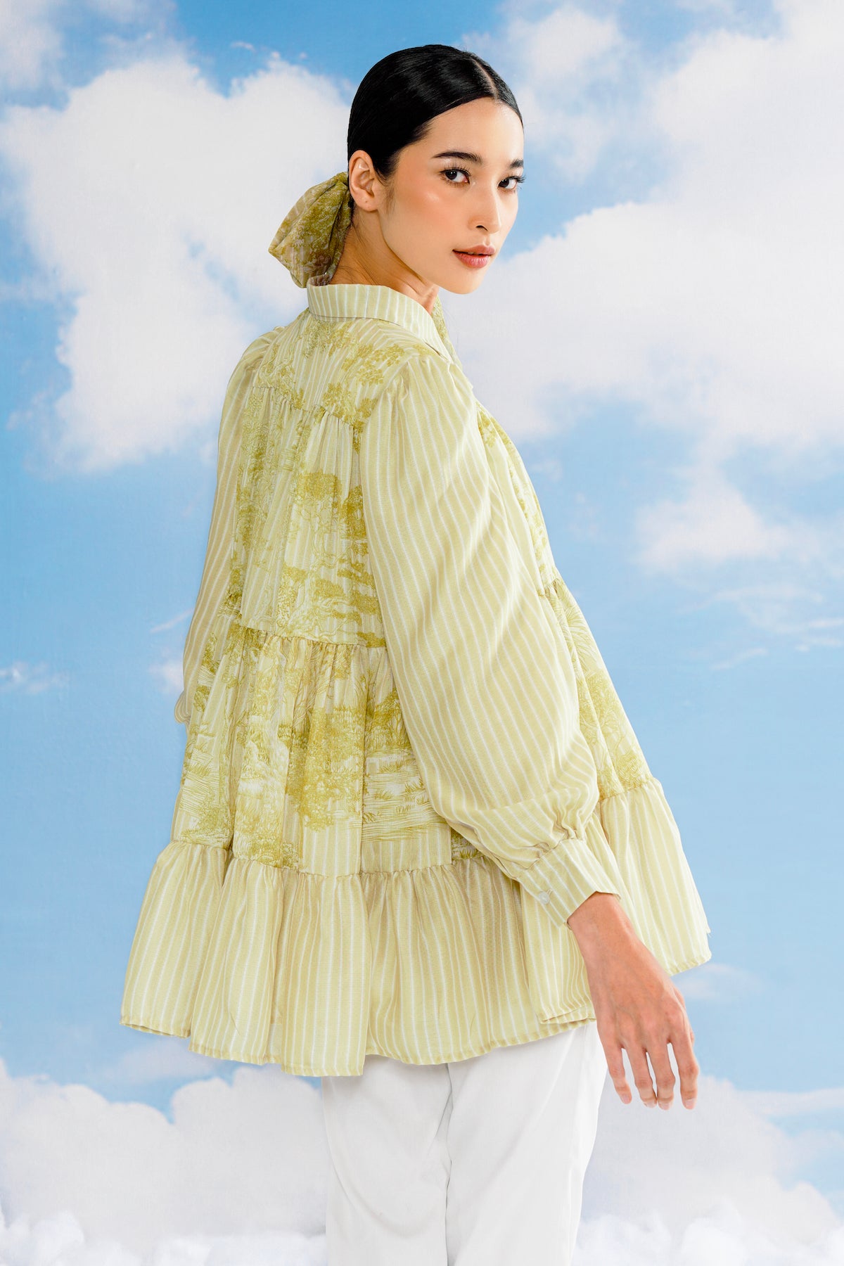 Forest Toile Ruffled Shirt - French Vanilla