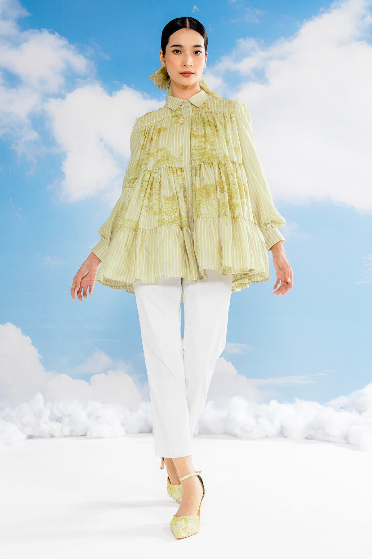 Forest Toile Ruffled Shirt - French Vanilla