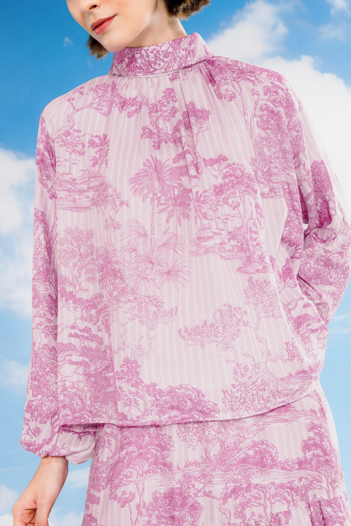 Forest Toile Voile Blouse - Carmine Rose