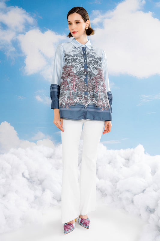 Forest Toile Yoke Shirt - Powder Blue