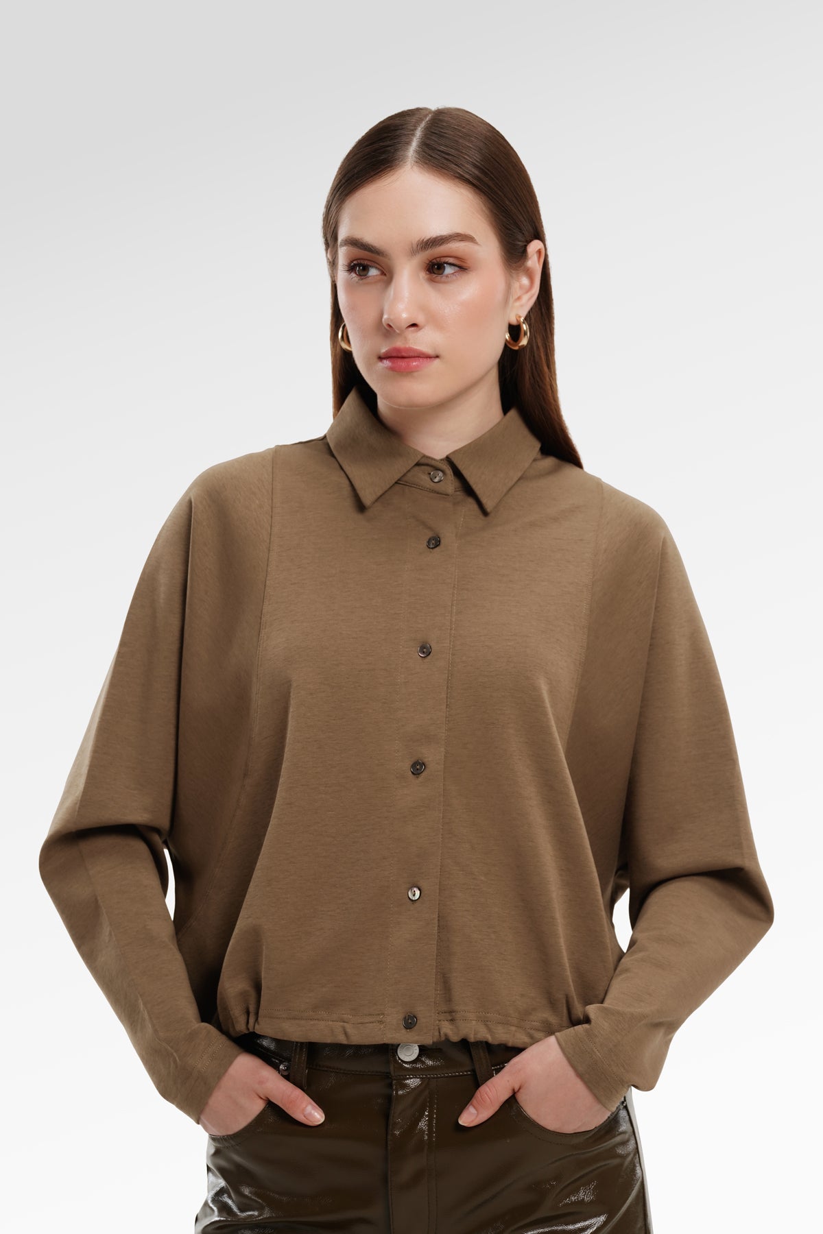 Ginny Batwing Crop Shirt - Brown