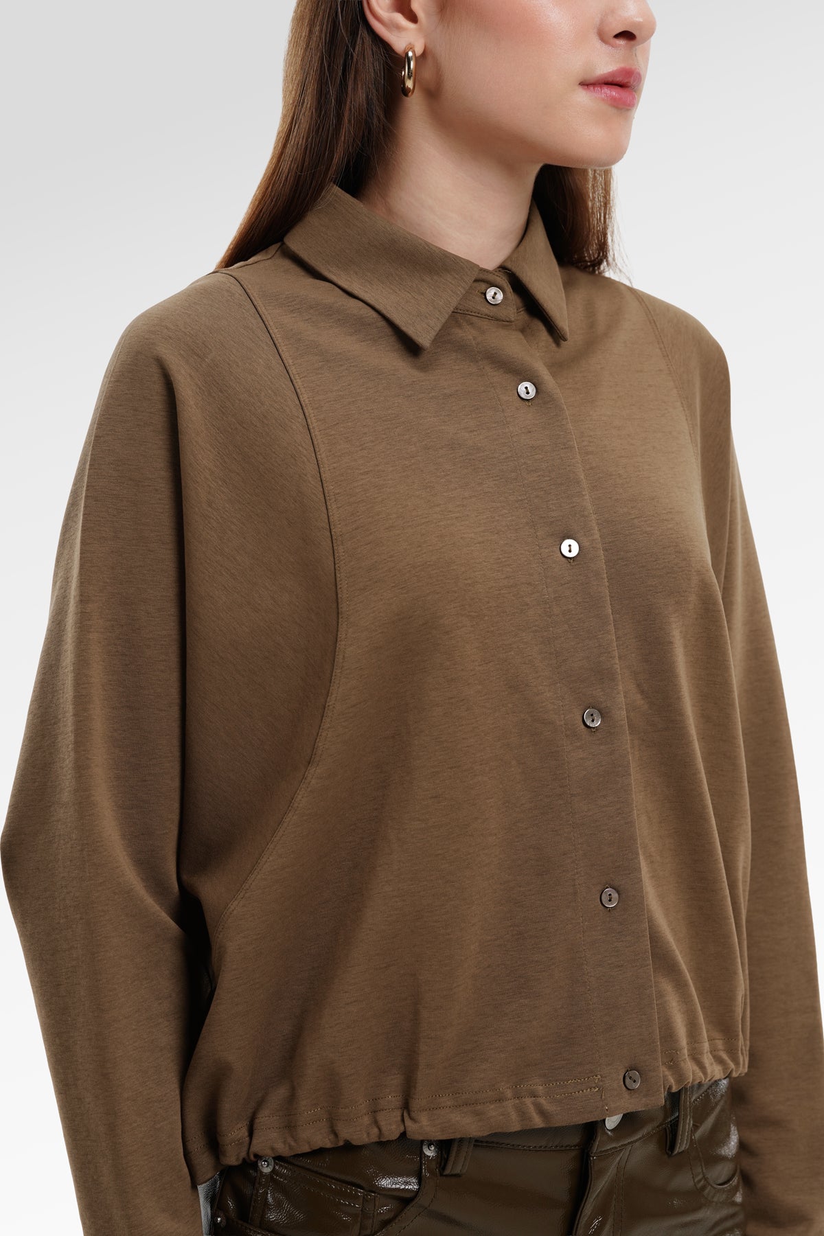 Ginny Batwing Crop Shirt - Brown