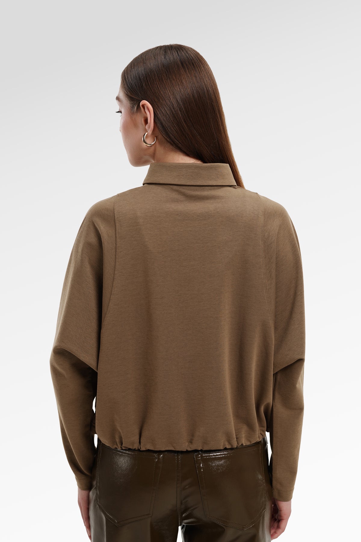 Ginny Batwing Crop Shirt - Brown