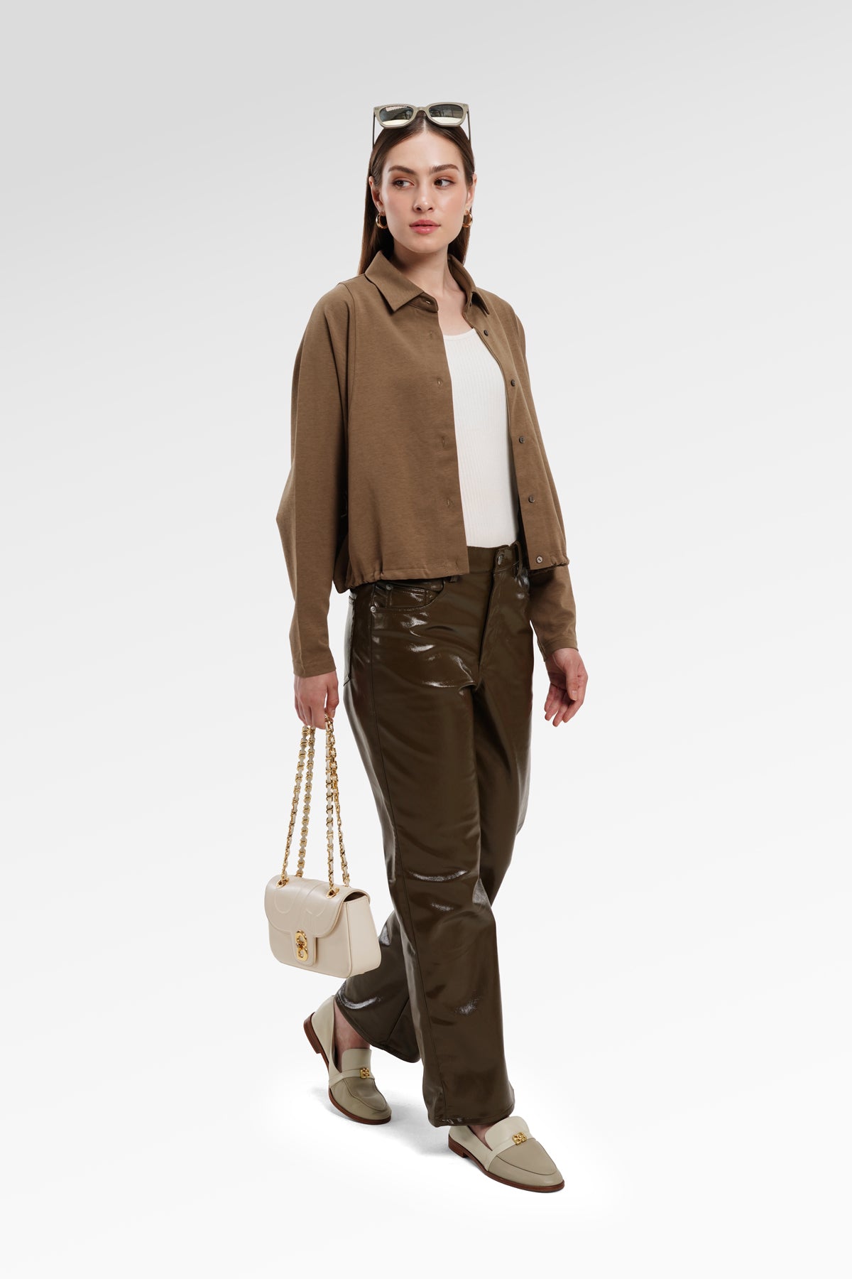 Ginny Batwing Crop Shirt - Brown