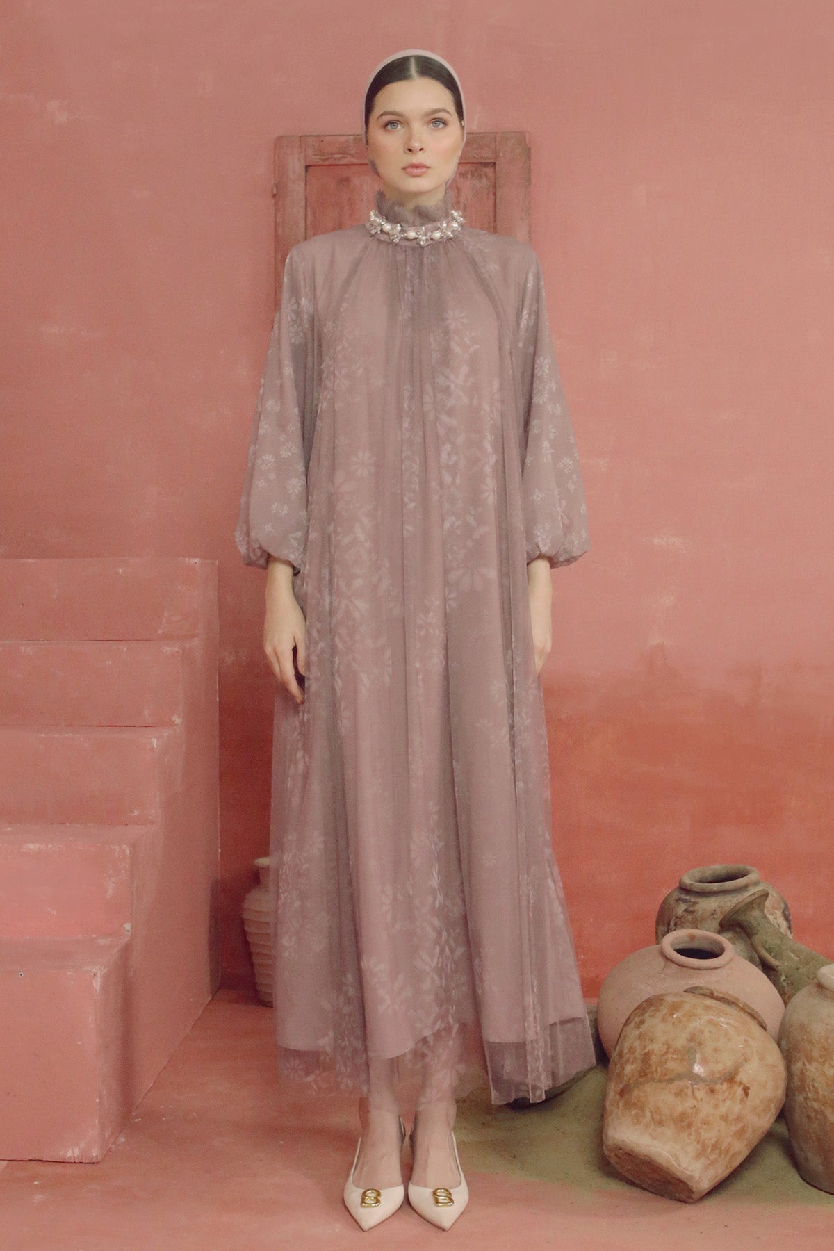 Khanum Tulle Maxi Dress - Dusty Pink