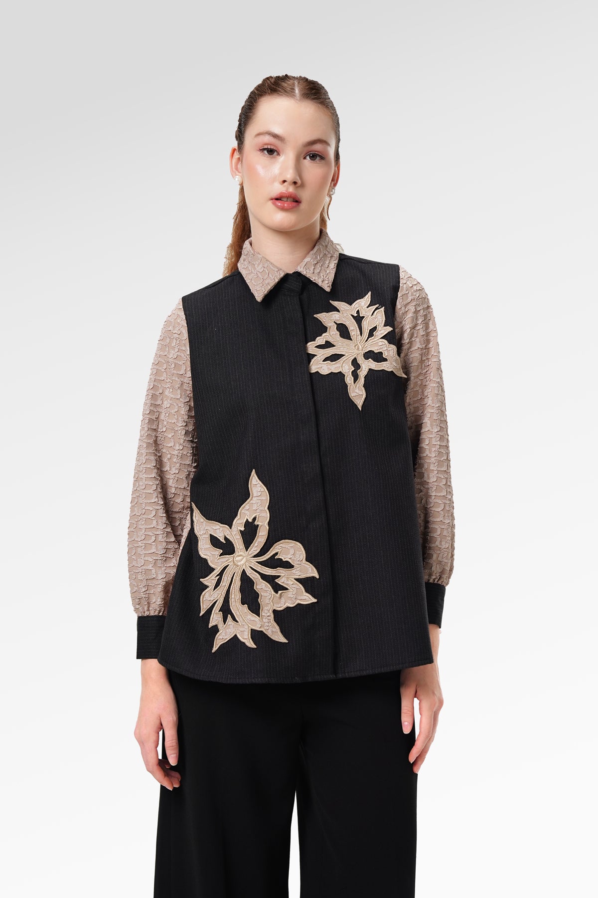 Lana Embroidery Shirt - Blush Black