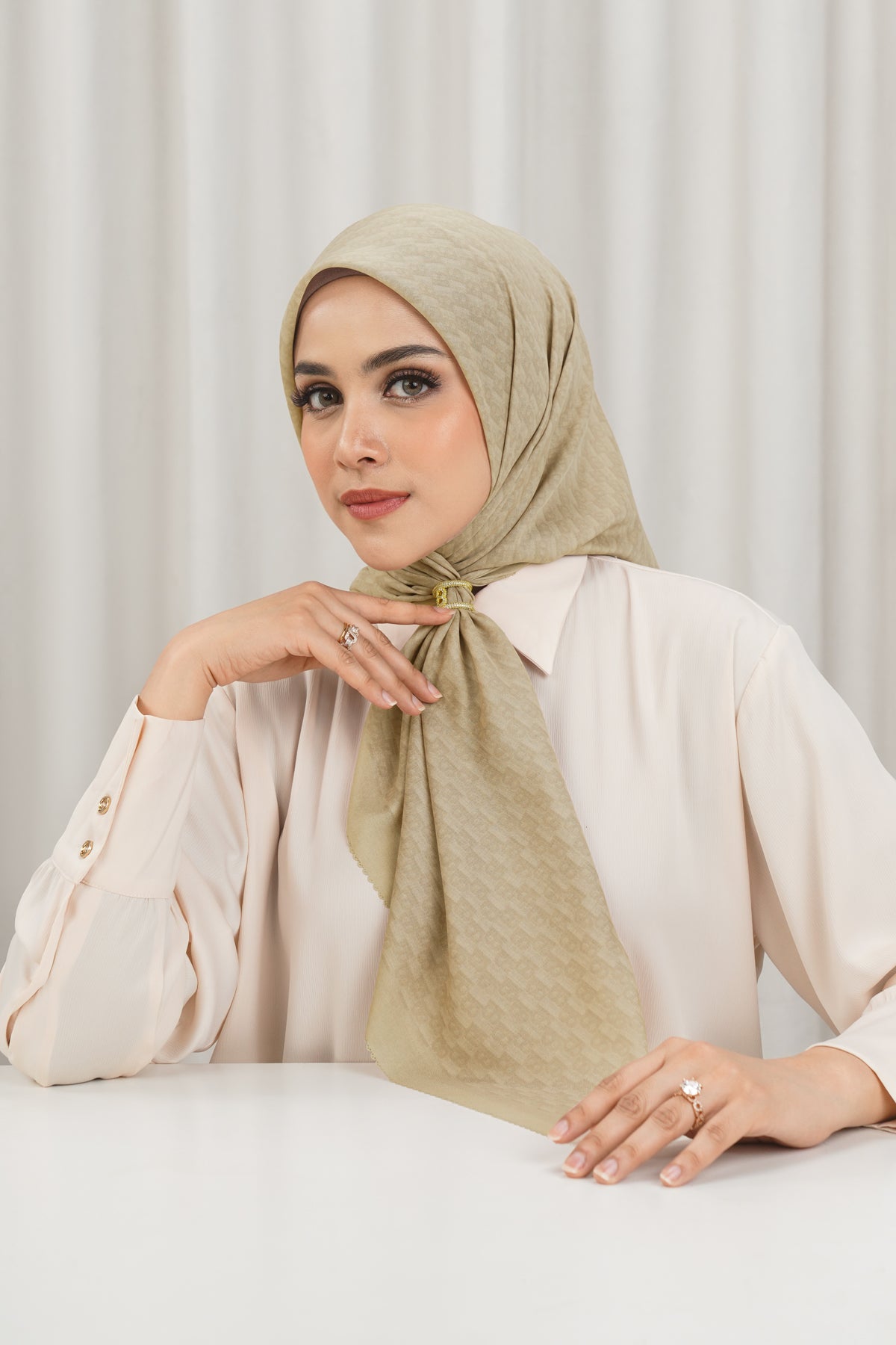 Leena Monogram Square - Pale Khaki