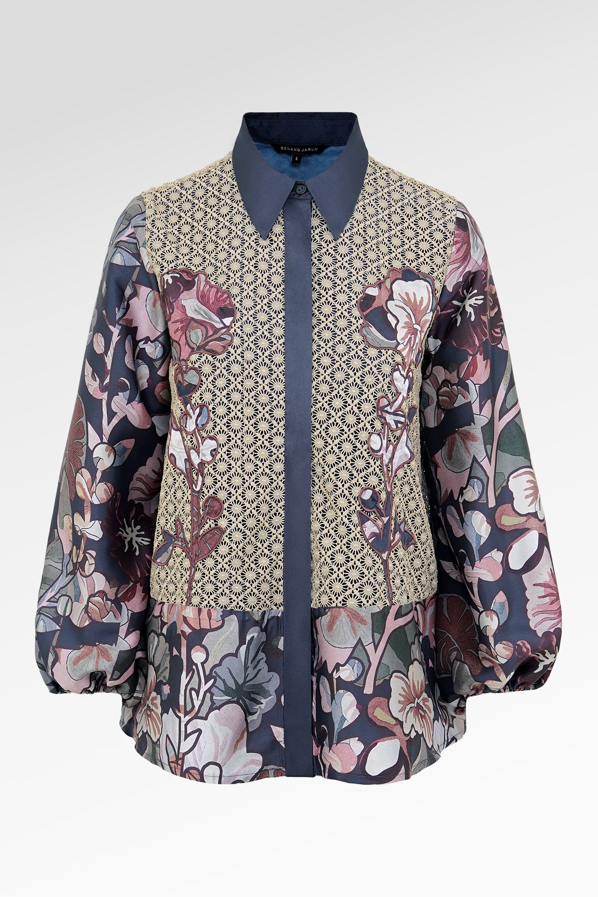 Liora Embroidery Lace Shirt - Navy