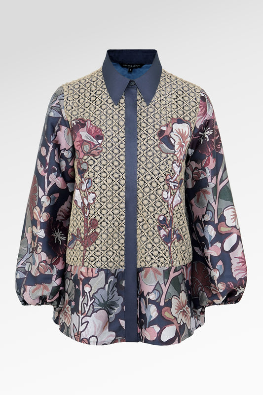 Liora Embroidery Lace Shirt - Navy