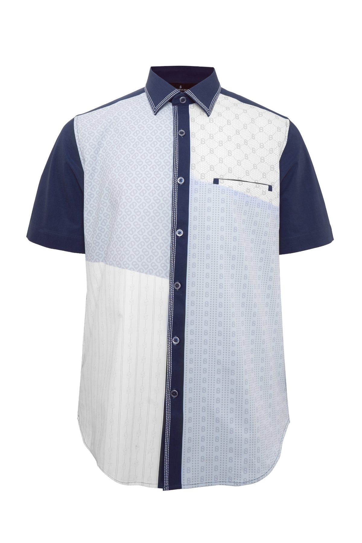 Mixture Men Shirt - Short Sleeve - Navy/Grey