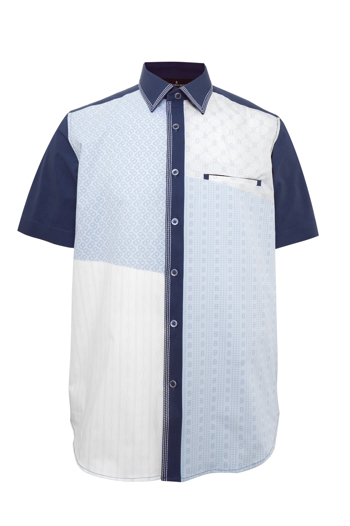 Mixture Men Shirt - Short Sleeve - Navy/Light Grey