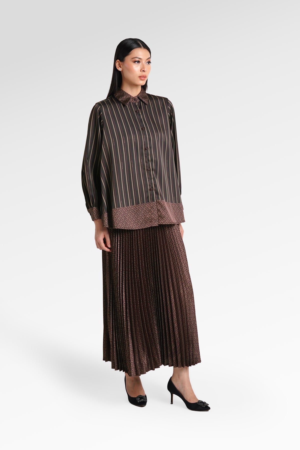 Mono Line Satin Shirt - Black Choco