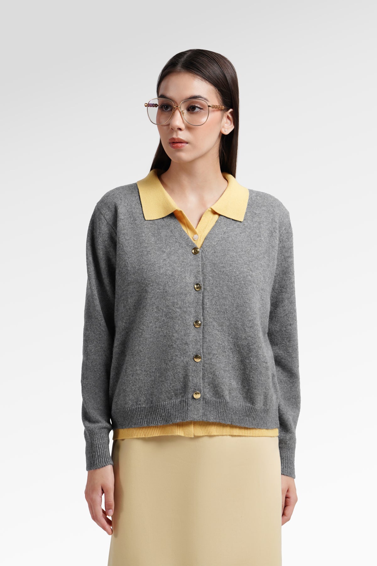 Marie Cardigan - Grey/Yellow